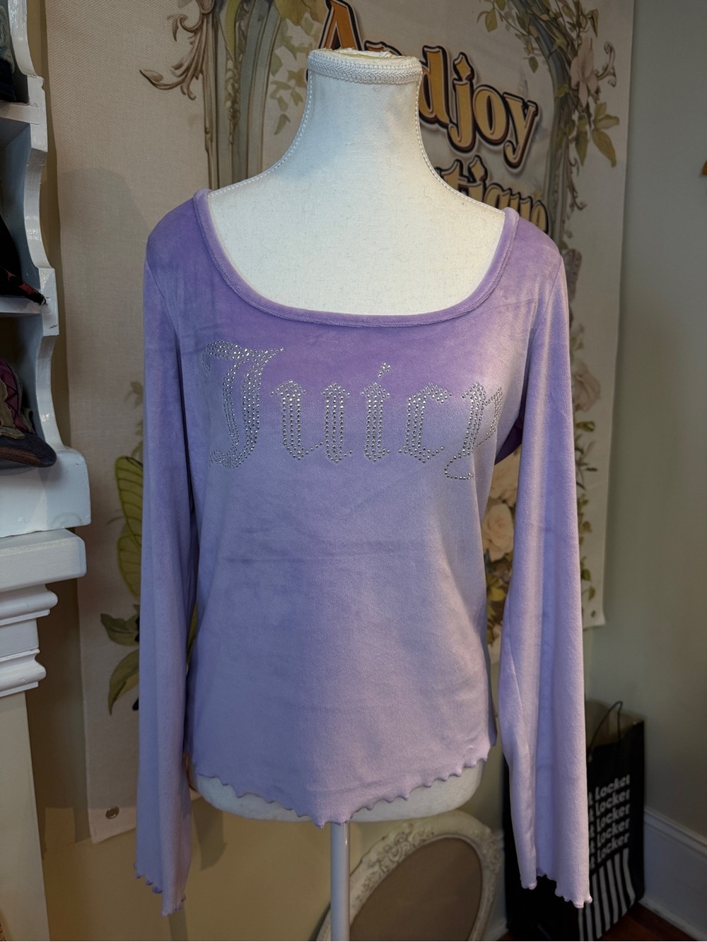 Juicy Couture Lavender Rhinestone Logo Long Sleeve Scoop Top
